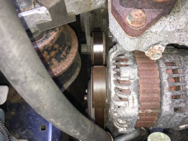 Honda Fit engine bay serpentine belt and pulleys