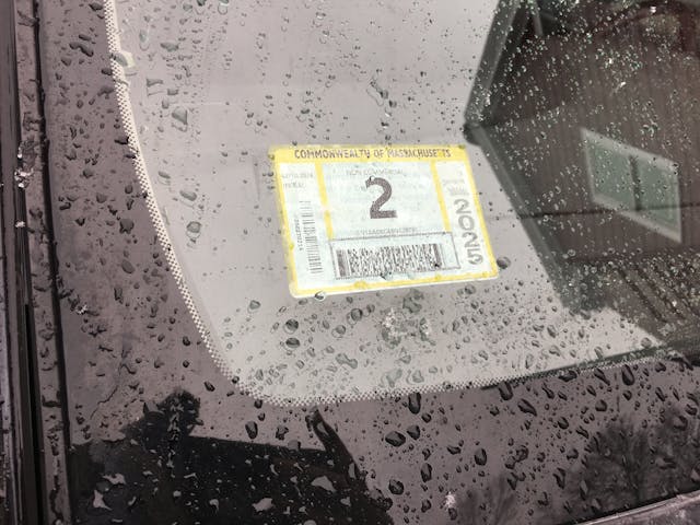State of Massachusetts car window registration sticker