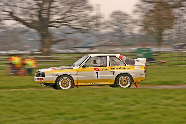 Audi Sport Quattro Rally car side pan action