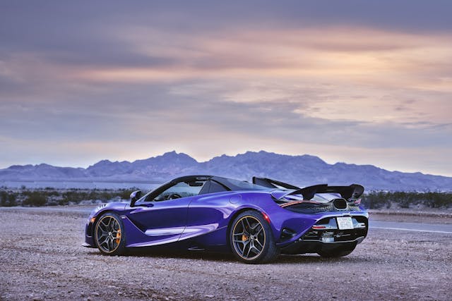 2024 McLaren 750S rear three quarter violet purple