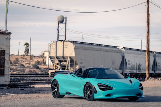 2024 McLaren 750S front three quarter aqua teal cerulean