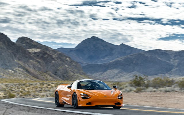 2024 McLaren 750S front three quarter road driving action