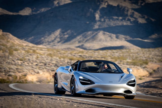 2024 McLaren 750S front three quarter road driving action