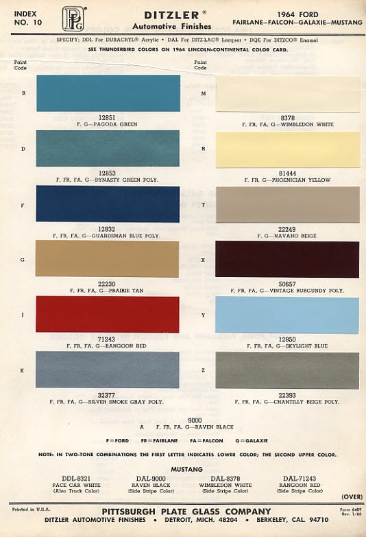 1964 Ford Colors Ditzler