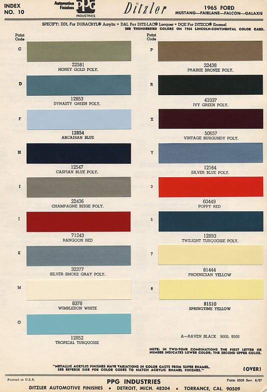 1965 Ford Colors Ditzler