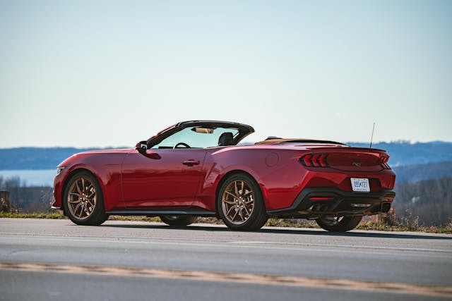 2024 Ford Mustang EcoBoost Convertible Premium exterior top down rear three quarter