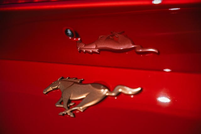 2024 Ford Mustang EcoBoost Convertible Premium exterior bronze Pony badge and reflection