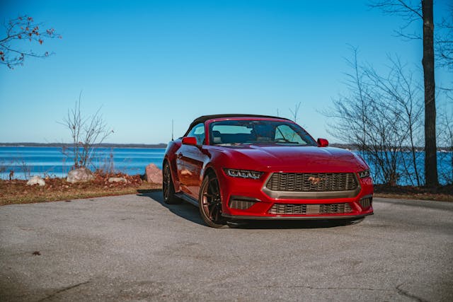 2024 Ford Mustang EcoBoost Convertible Premium exterior top up front three quarter