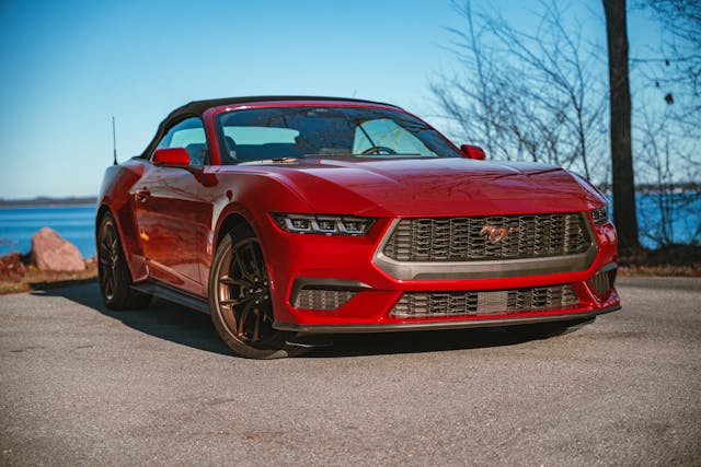 2024 Ford Mustang EcoBoost Convertible Premium exterior top up low front three quarter close