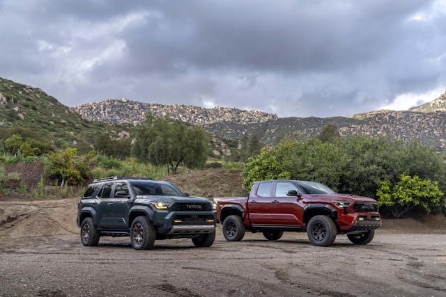 2025 Toyota 4Runner Trailhunter and Tacoma TRD Pro exterior front three quarter both