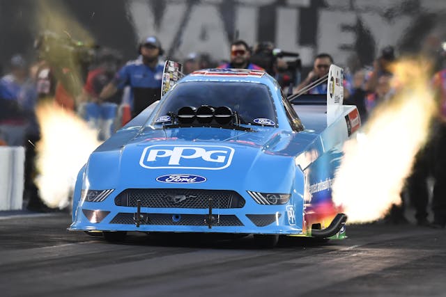 Bob Tasca III Ford Mustang funny car flames