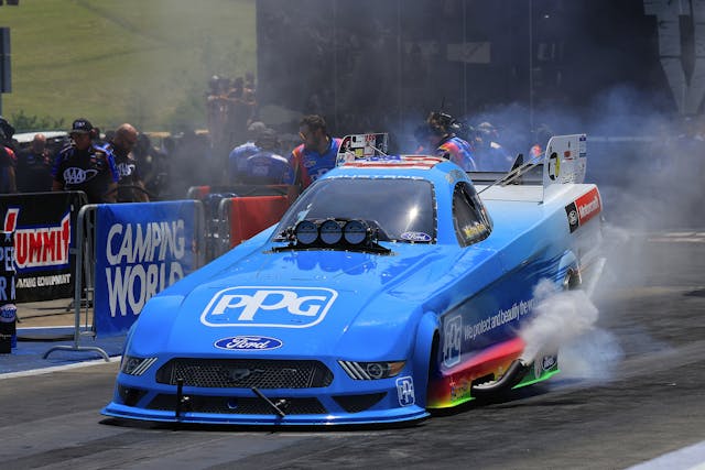 Bob Tasca III Ford Mustang funny car front three quarter