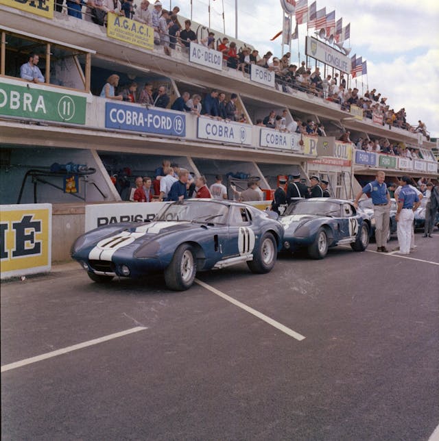 Shelby Cobra Daytona Coupes in pits in France