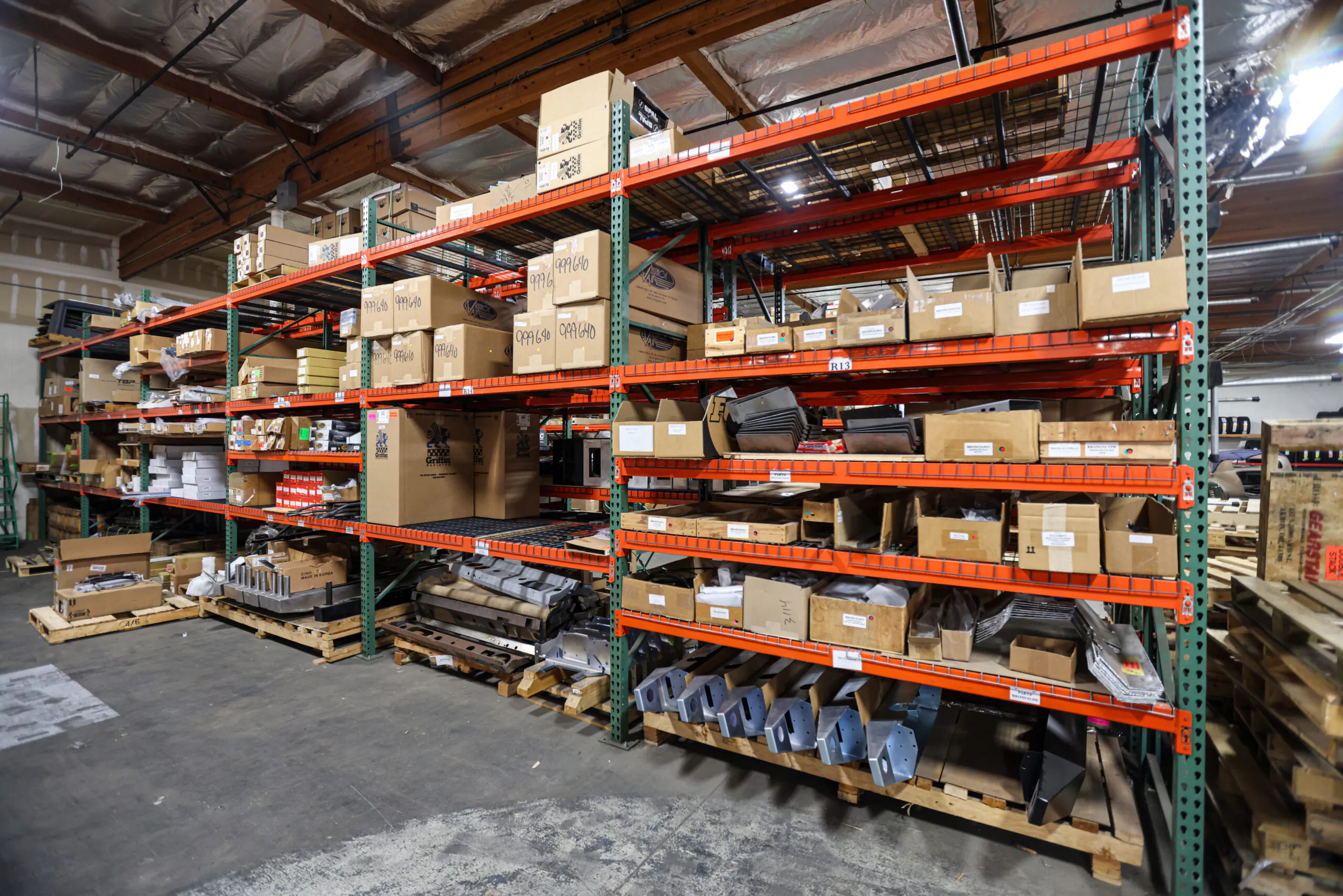 Illustrative professional automotive parts warehouse shelving