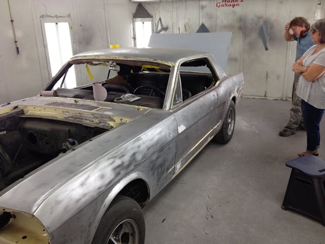 Larry Gross 1965 Ford Mustang GT stripped bare metal paint booth