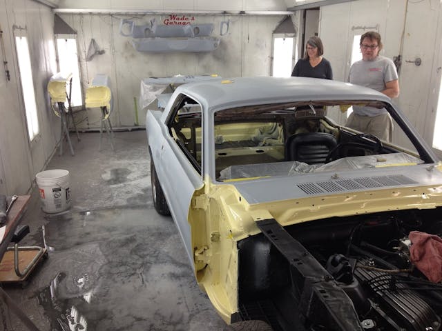 Larry Gross 1965 Ford Mustang GT paint booth