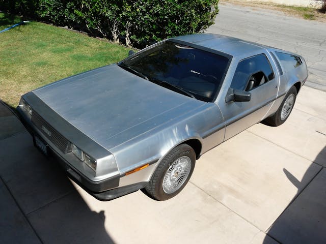 1981 DeLorean DMC-12 front 3/4 overhead driveway