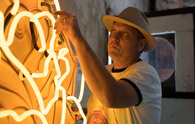 Todd Sanders neon glass art inspection