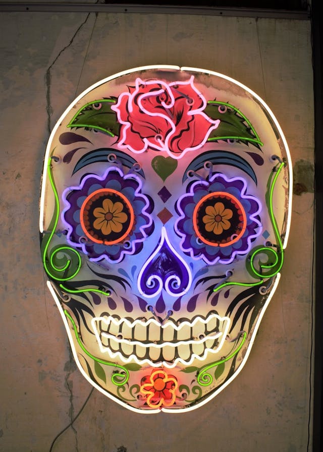 Todd Sanders neon glass art mexican skull