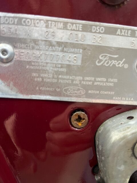Reproduction 1966-1967 Ford Mustang/Fairlane Warranty Body ID Number Plate – Data Door Tag