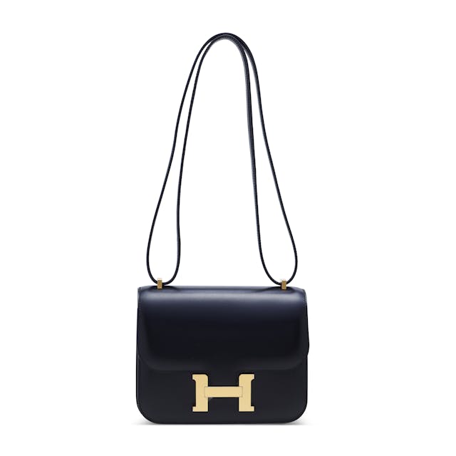 BLACK CALF BOX LEATHER MINI CONSTANCE WITH GOLD HARDWARE HERMÈS, 2017
