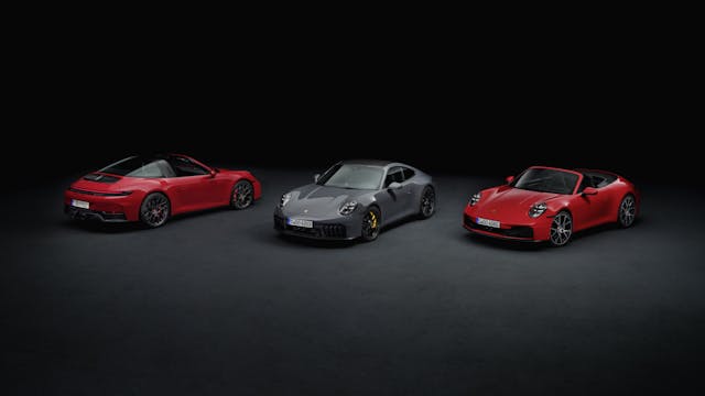 2025 Porsche 911 Carrera GTS Coupe, Cabriolet, Targa lineup in studio