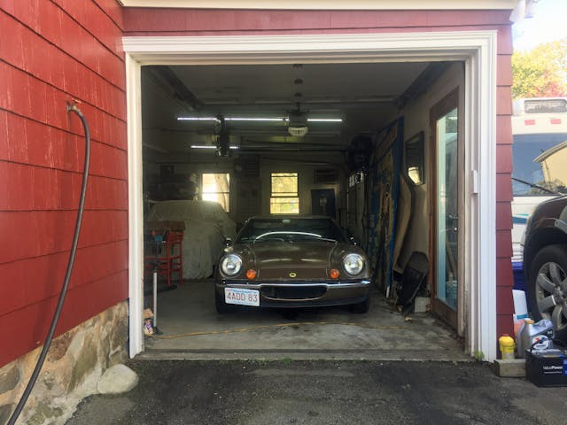 Lotus front in red garage