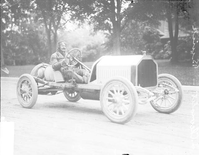 Racecar For The Cobe Cup Race L. Chevrolet sitting in a Buick automobile parked in the street in Crown Point, Indiana