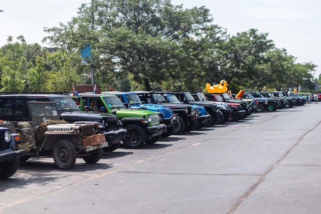Duck Duck Jeep Toledo Jeepfest Jeeps parked in parking lot post-parade