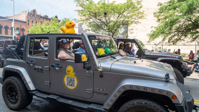 Duck Duck Jeep Toledo Jeepfest QuackAttack in parade Allison smiling through window