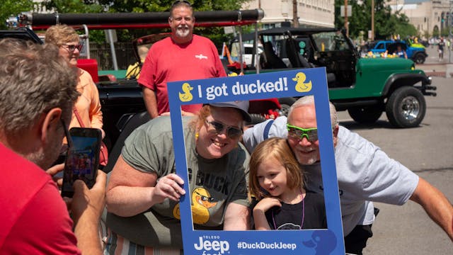 Duck Duck Jeep Toledo Jeepfest Allison and kid and guy with portable duck sign
