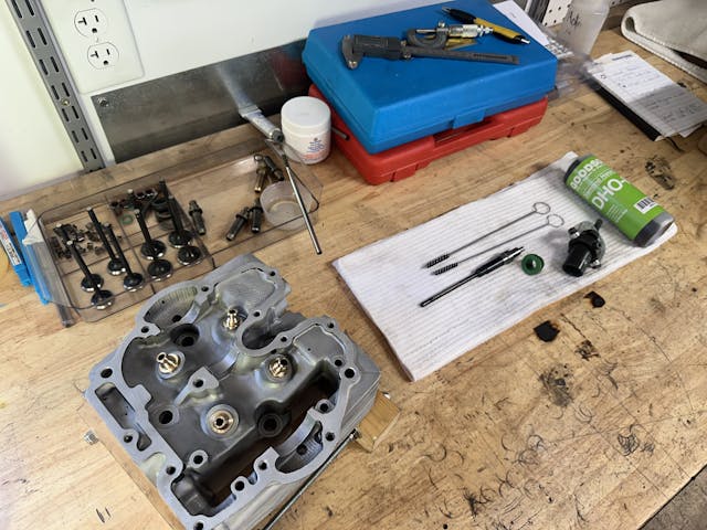 Tools laid out for valve guide honing