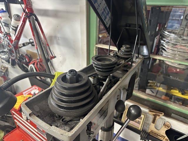 Drill press pulleys and belts