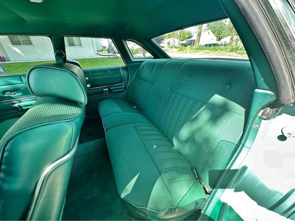 1977 Ford LTD II Brougham: Luscious in Light Jade interior rear seat