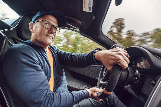 Mckeel Hagerty driving McLaren interior action
