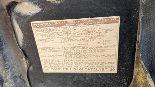 1987 Toyota Supra Turbo emission info