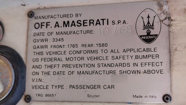 1989-Maserati-Biturbo-Spyder info plate