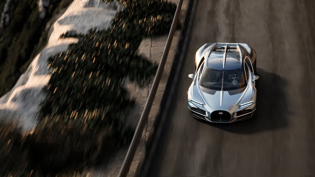 Bugatti Tourbillion front high angle action