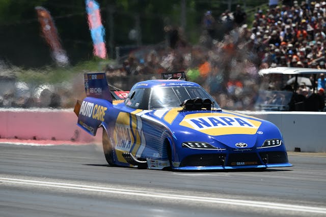 NHRA New England Nationals front three quarter action
