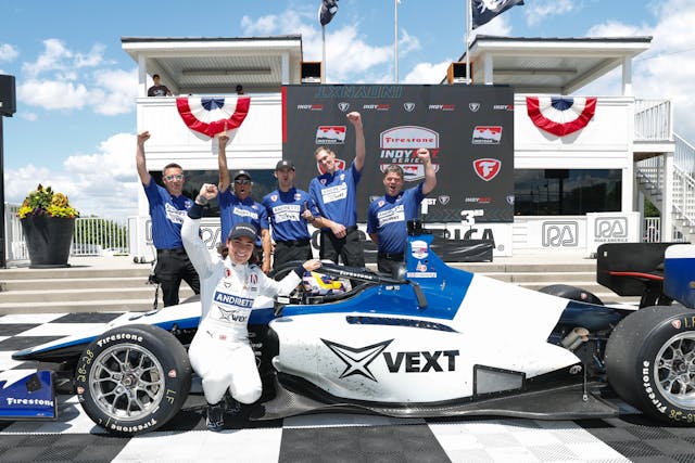 Jamie Chadwick INDY NXT race winner team