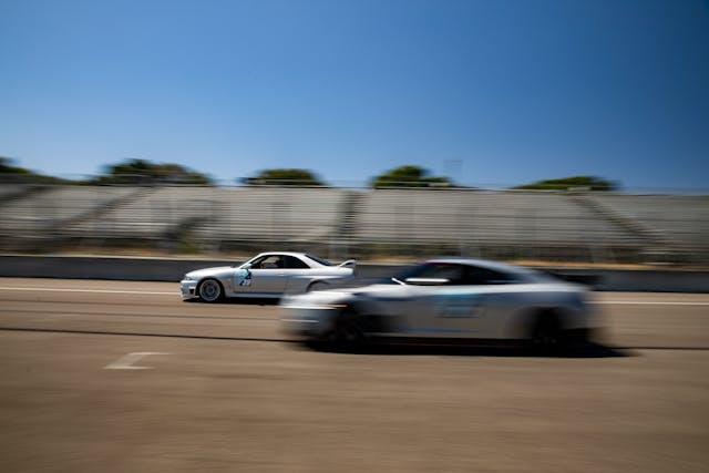 Nissan Skyline GT-R silver blur action