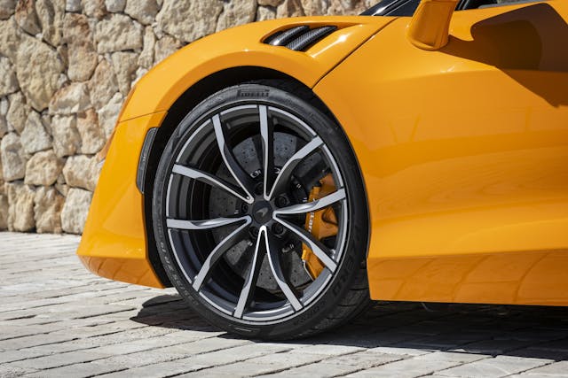 McLaren Artura Spider orange front wheel tire