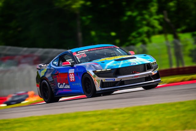 Mustang Challenge Mid Ohio Webster car front three quarter cornering