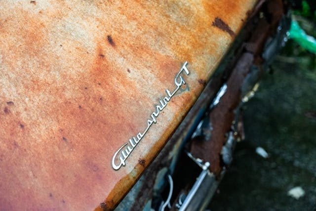 RWM & Co. Alfa Romeo Giulia Spring GT badge rusty hood