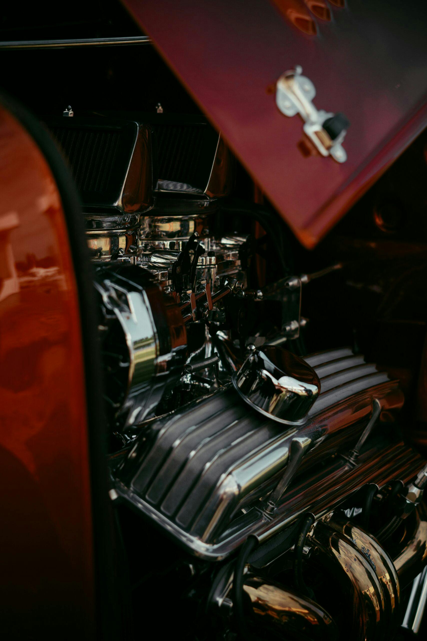 Vintage Car Engine chrome closeup