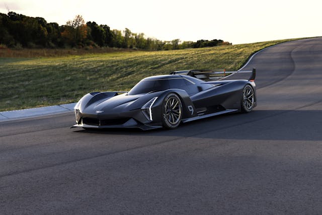 Cadillac Project GTP Hypercar front left three-quarter on track