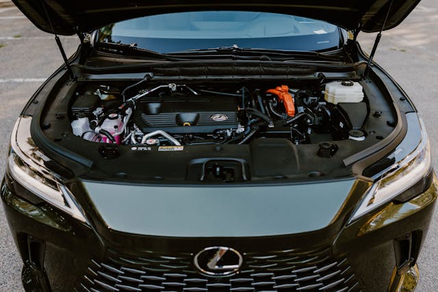 2024 Lexus RX 450h+ engine bay and front grille detail