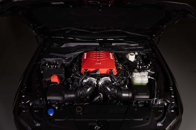 Roush 2024 Mustang GT Supercharger kit hood open high angle
