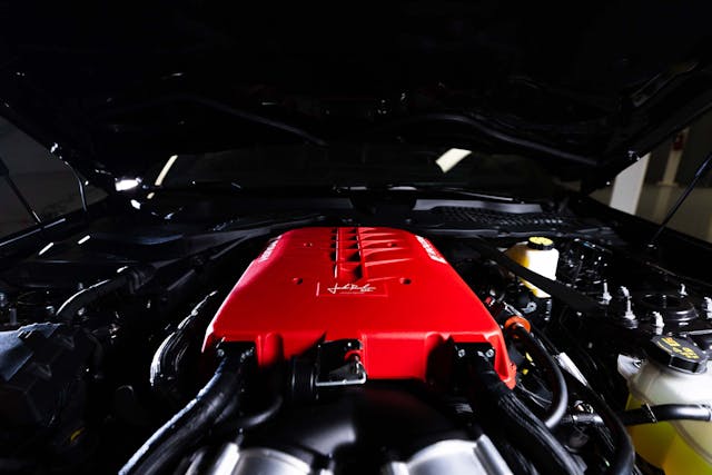 Roush 2024 Mustang GT Supercharger kit red blower cover mid-length from front