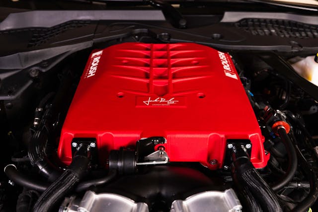 Roush 2024 Mustang GT Supercharger kit red blower cover from front